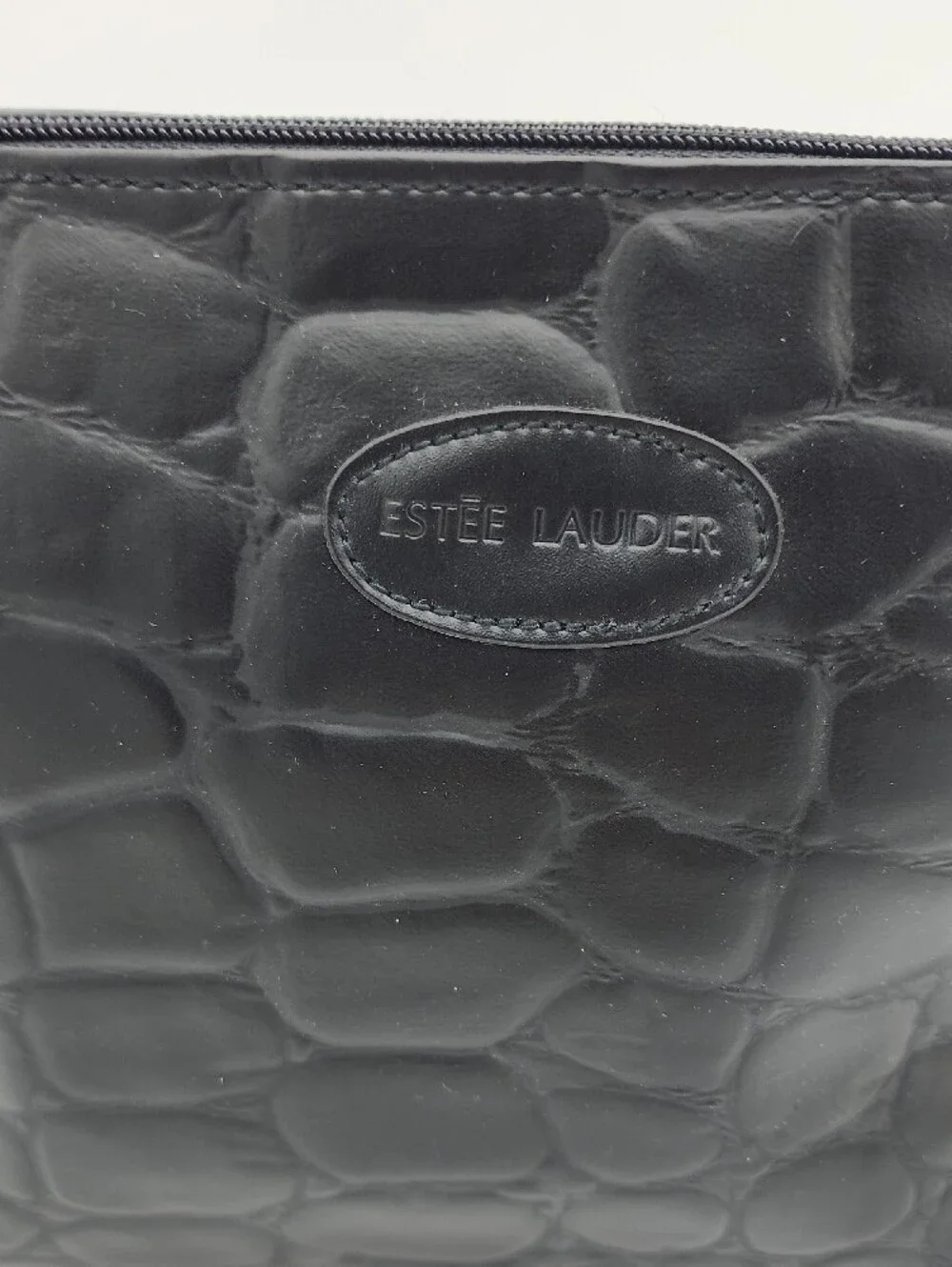 Estée Lauder Black Croc-Embossed Cosmetic Pouch